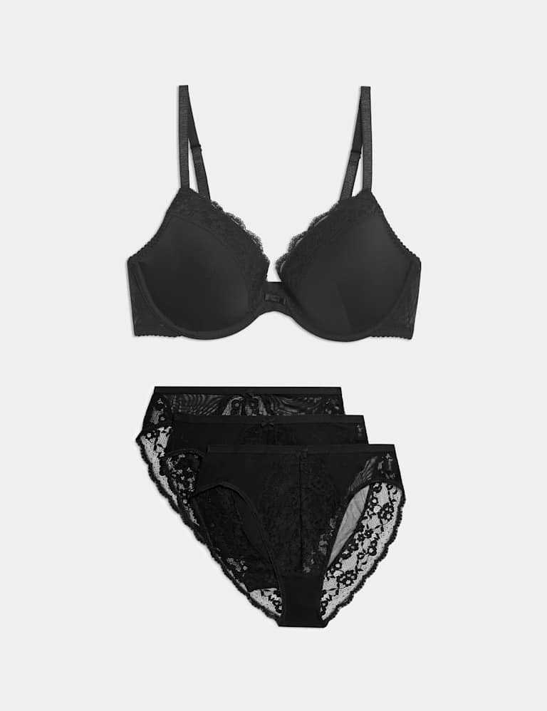 Lace Trim Wired Plunge Bra Set A-E 2 of 6