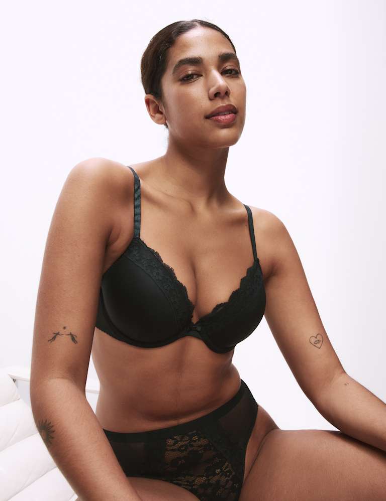 Lace Trim Wired Plunge Bra Set A-E 3 of 6