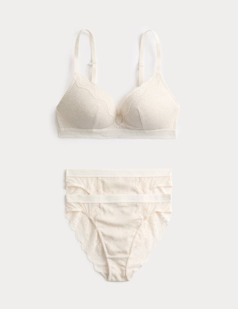 Lotta Cotton Blend Rib Non Wired Plunge Bra Set A-E 2 of 6