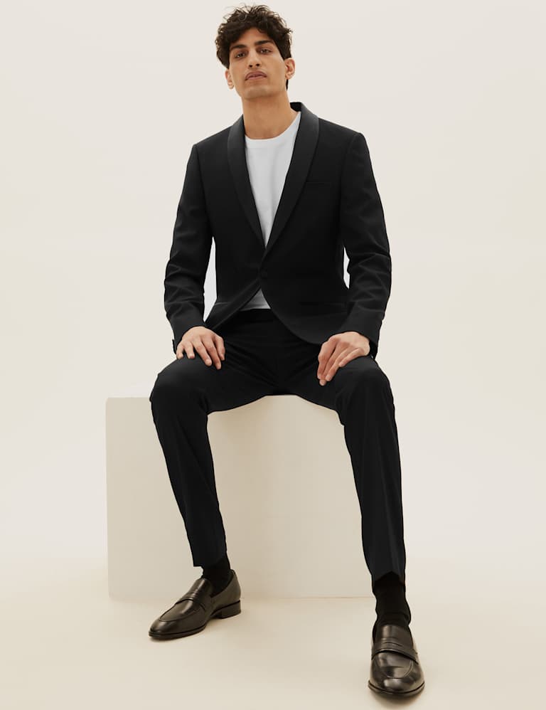Black Slim Fit Textured Dinner Suit 1 of 9