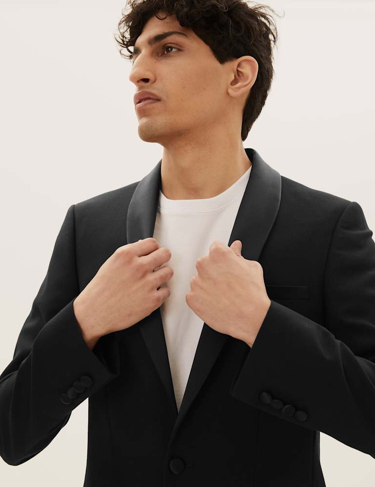 Black Slim Fit Textured Dinner Suit 7 of 9