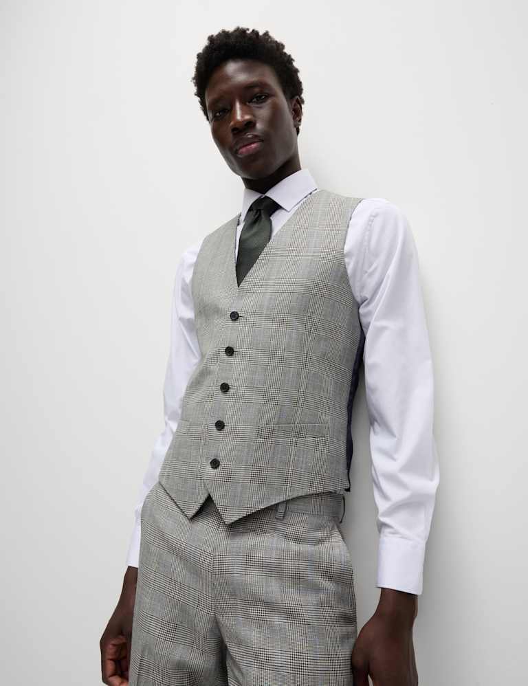 3 Piece Slim Fit Wool Blend Check Suit 3 of 6