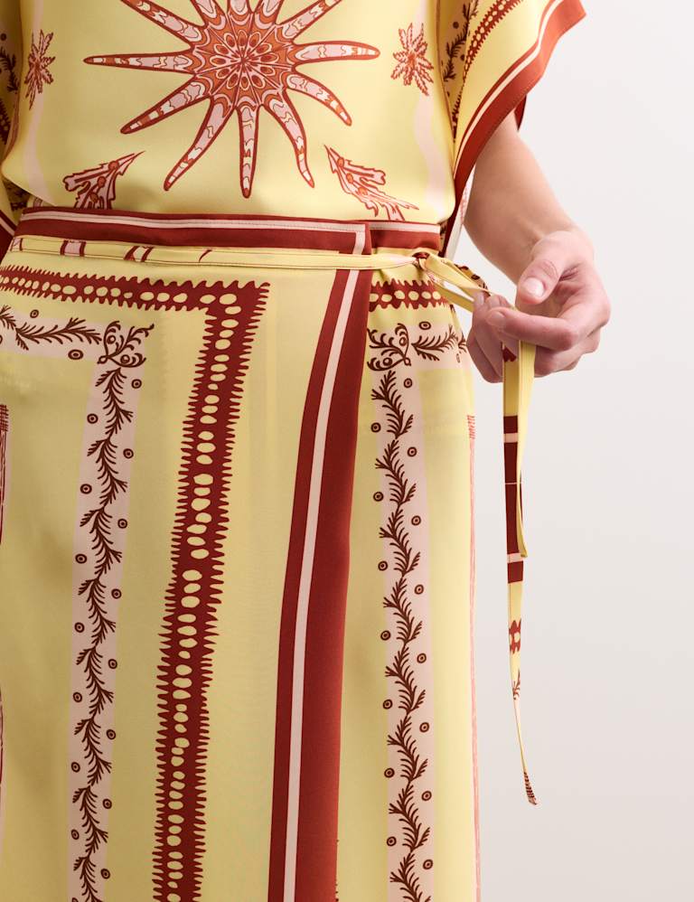 Pure Silk Printed Slash Neck Top & Skirt Set 5 of 6