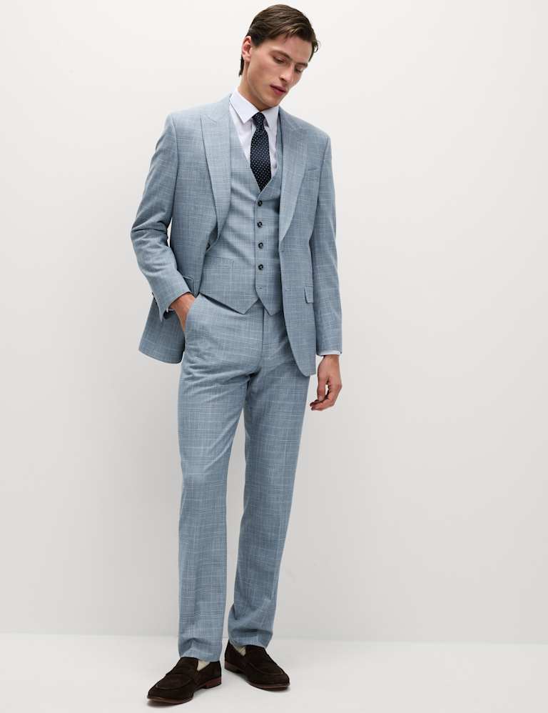 Regular Fit Linen Look Check Suit 1 of 6