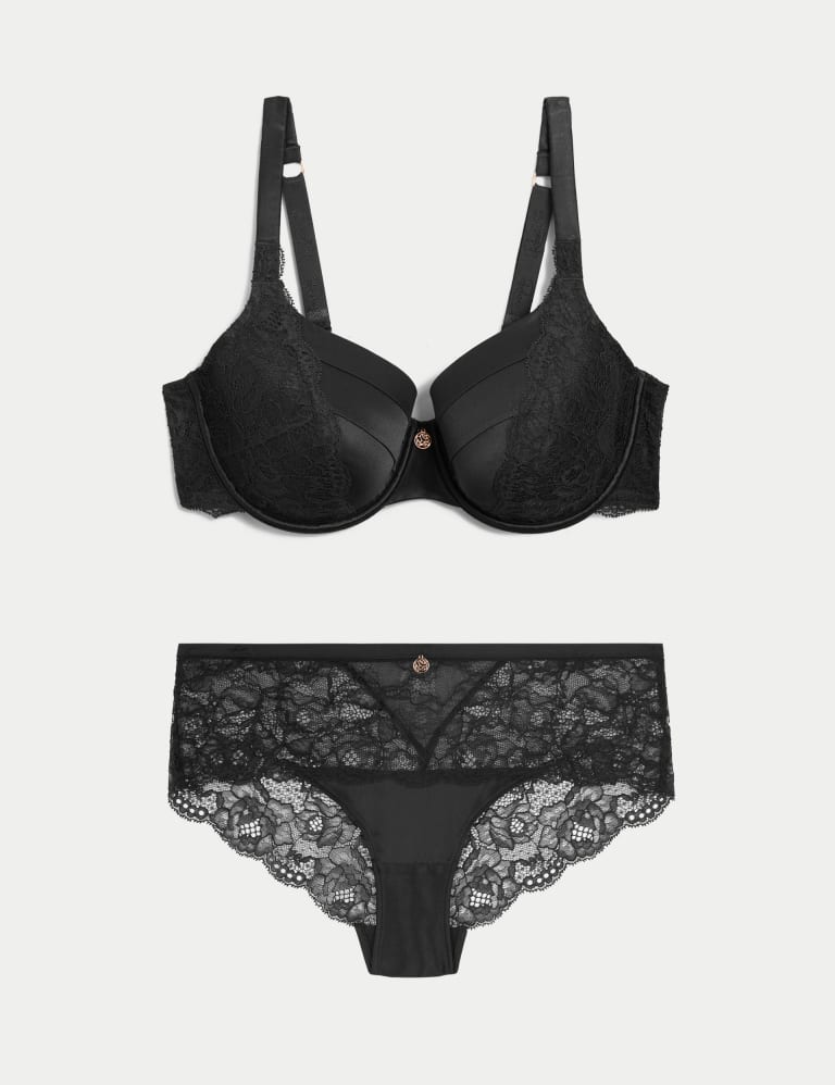 Lace Wired Full Cup Bra Set With Silk A-E 2 of 6