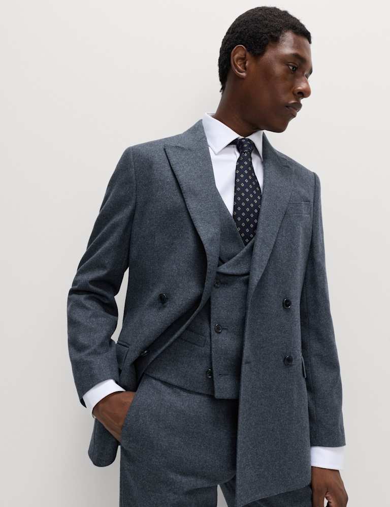 3 Piece Tailored Fit Wool Rich Tweed Double Breasted Suit 1 of 6