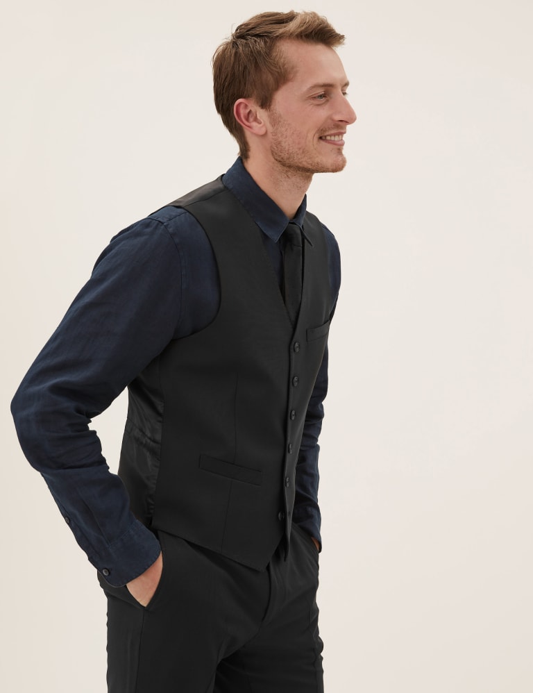 Black Tailored Fit Wool 3 Piece Suit 2 of 8