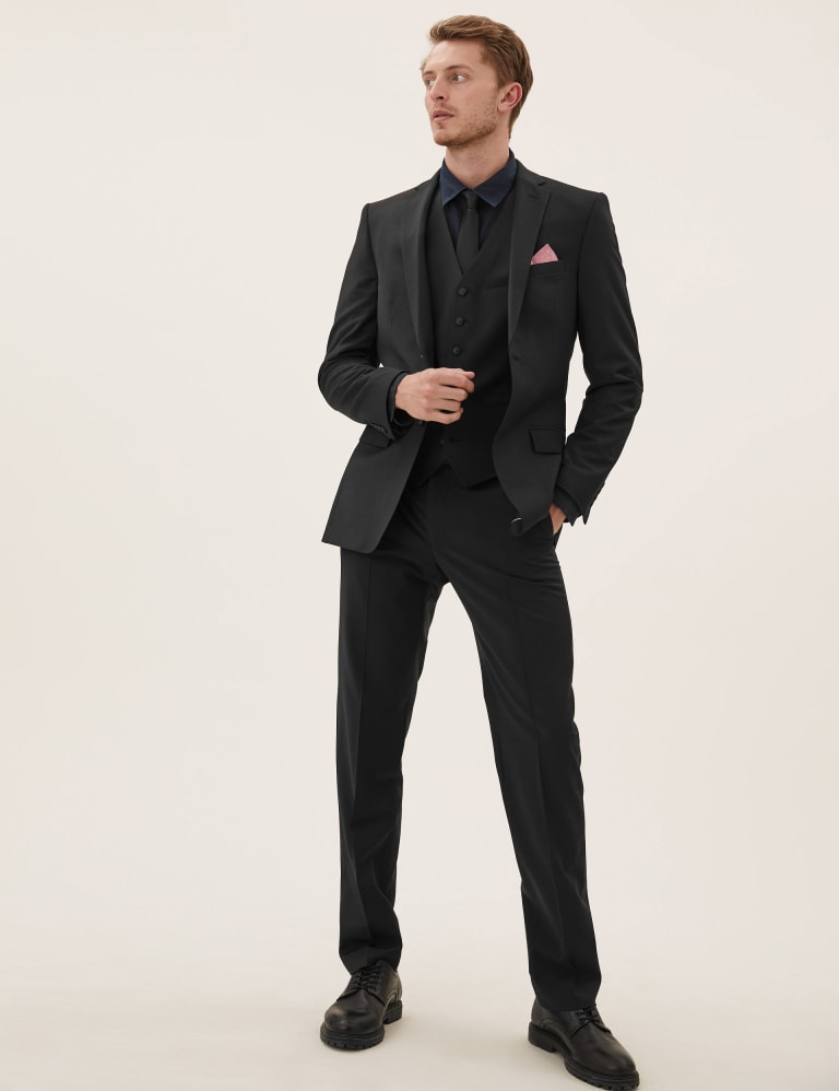 Black Tailored Fit Wool 3 Piece Suit 4 of 8