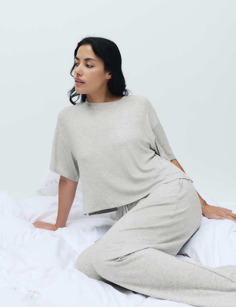 Modal Rich Ribbed Pyjama Top Set 1 of 6