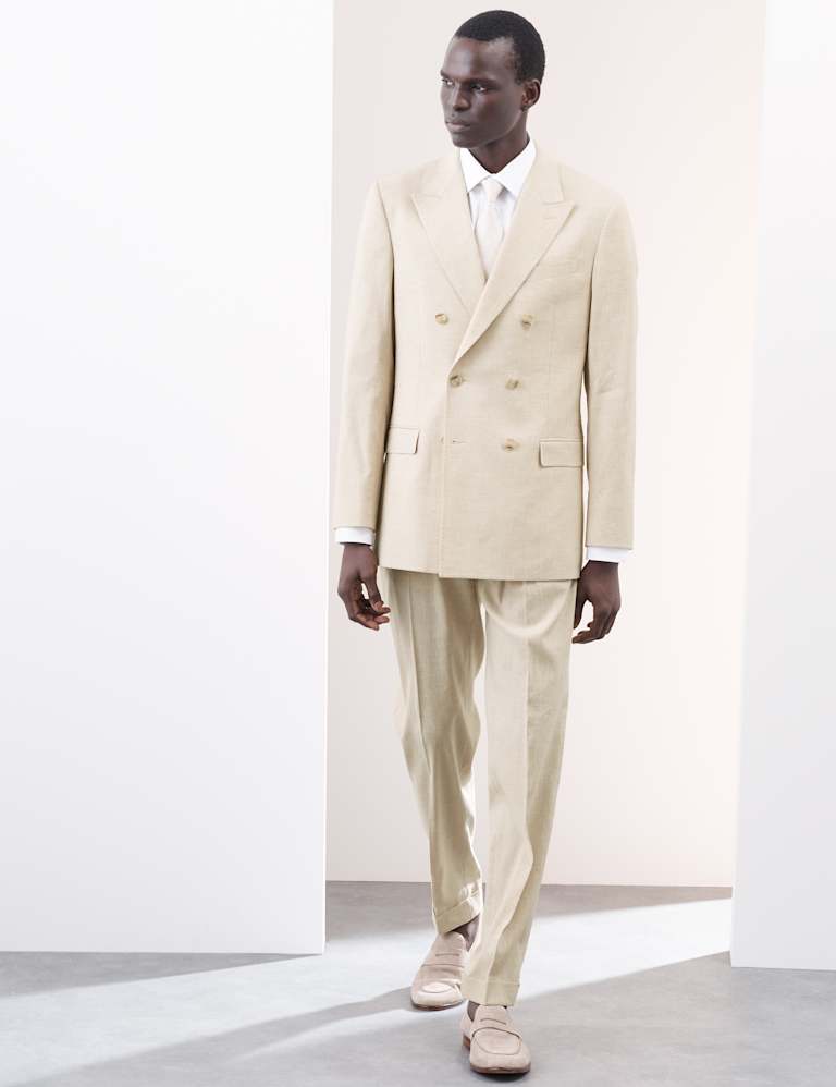 2 Piece Tailored Fit Italian Performance Linen Blend Double Breasted Suit 2 of 6