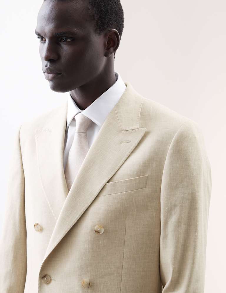 2 Piece Tailored Fit Italian Performance Linen Blend Double Breasted Suit 6 of 6