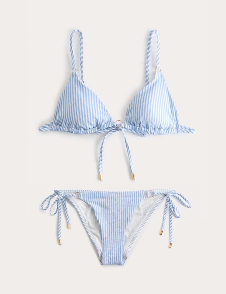 Striped Textured Triangle Padded Bikini Set 2 of 6