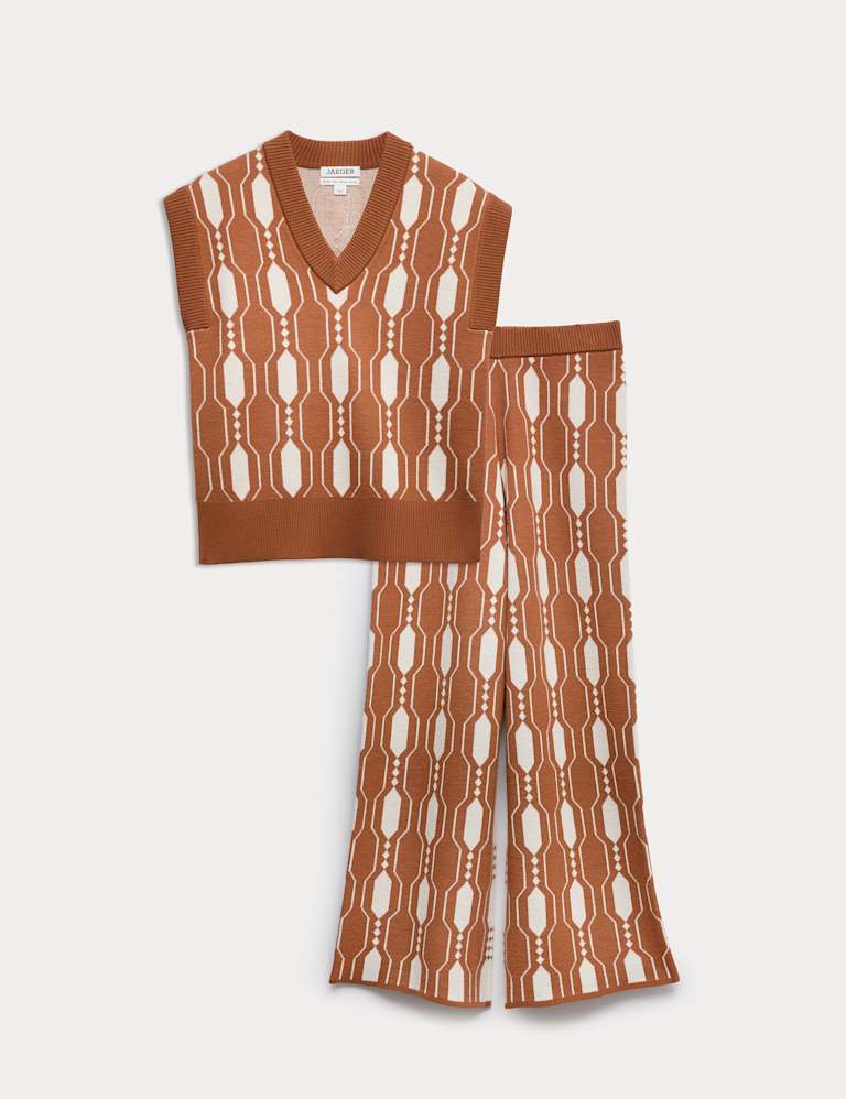 Pure Merino Wool Geometric V-Neck Tabard & Trouser Set 2 of 6