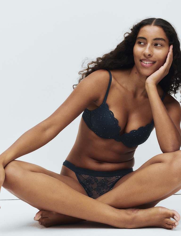 Cleo Sequin Lace Wired Push Up Plunge Bra Set A-E 1 of 6