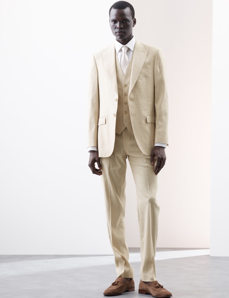 3 Piece Tailored Fit Italian Performance Linen Blend Suit 1 of 6