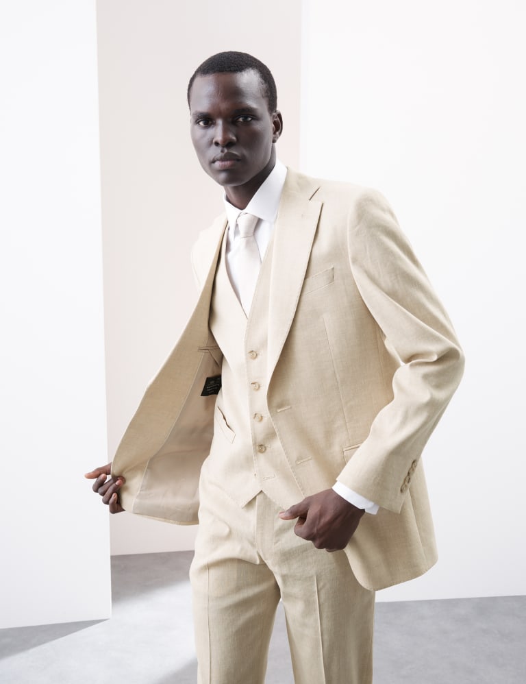 3 Piece Tailored Fit Italian Performance Linen Blend Suit 2 of 6