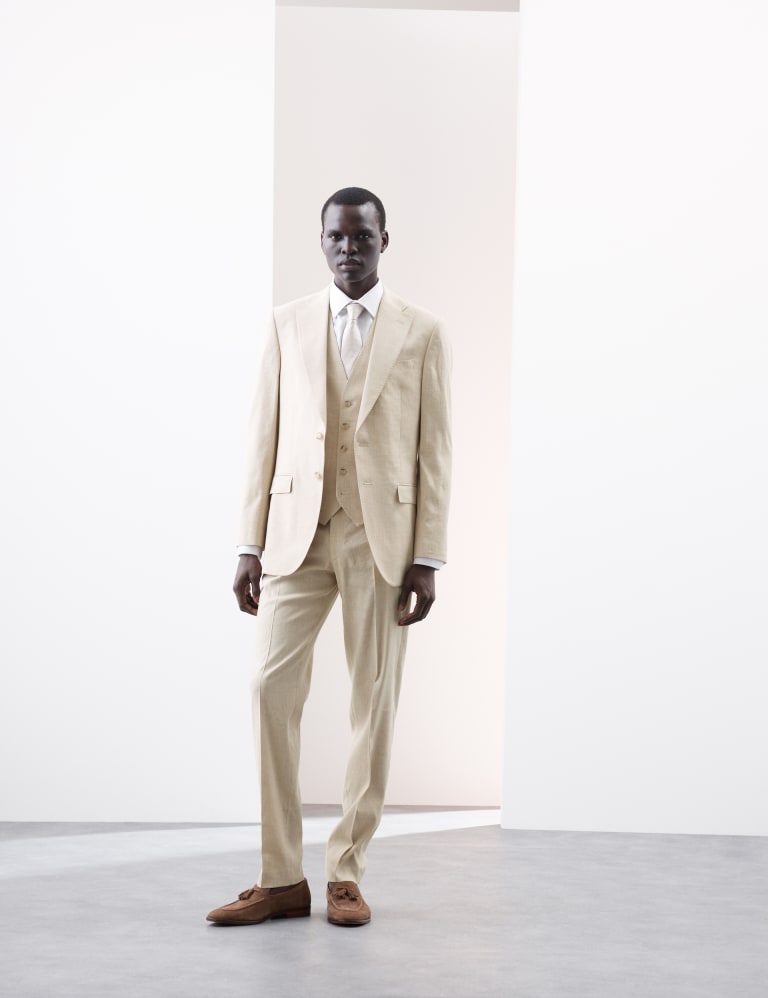 3 Piece Tailored Fit Italian Performance Linen Blend Suit 5 of 6