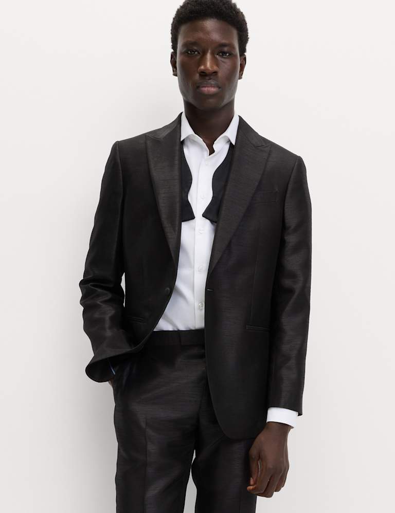 2 Piece Tailored Fit Textured Sheen Tuxedo Suit 1 of 6