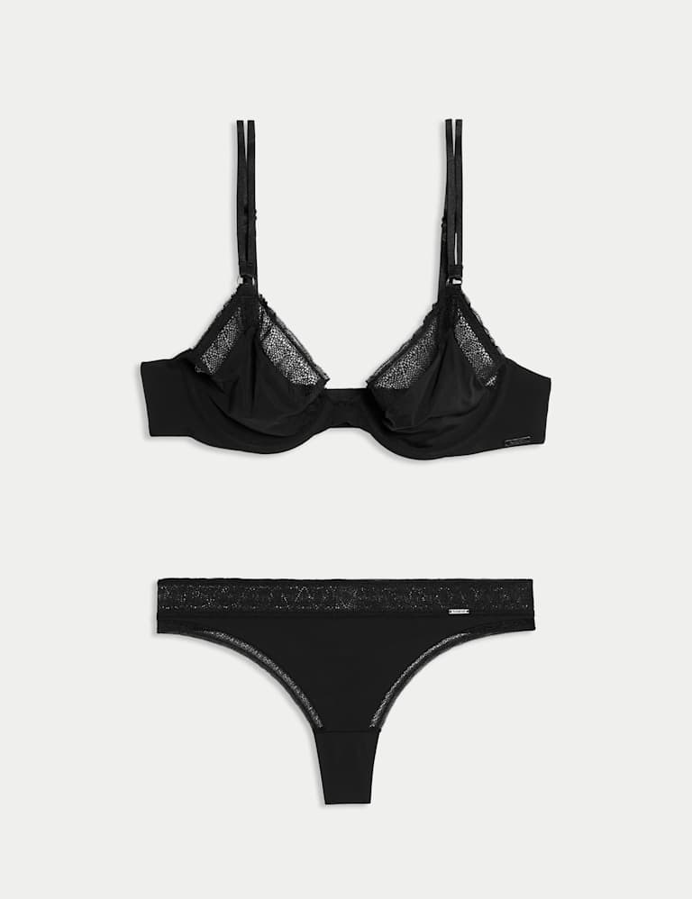 Boston Microfibre Lace Trim Wired Plunge Bra Set 2 of 6