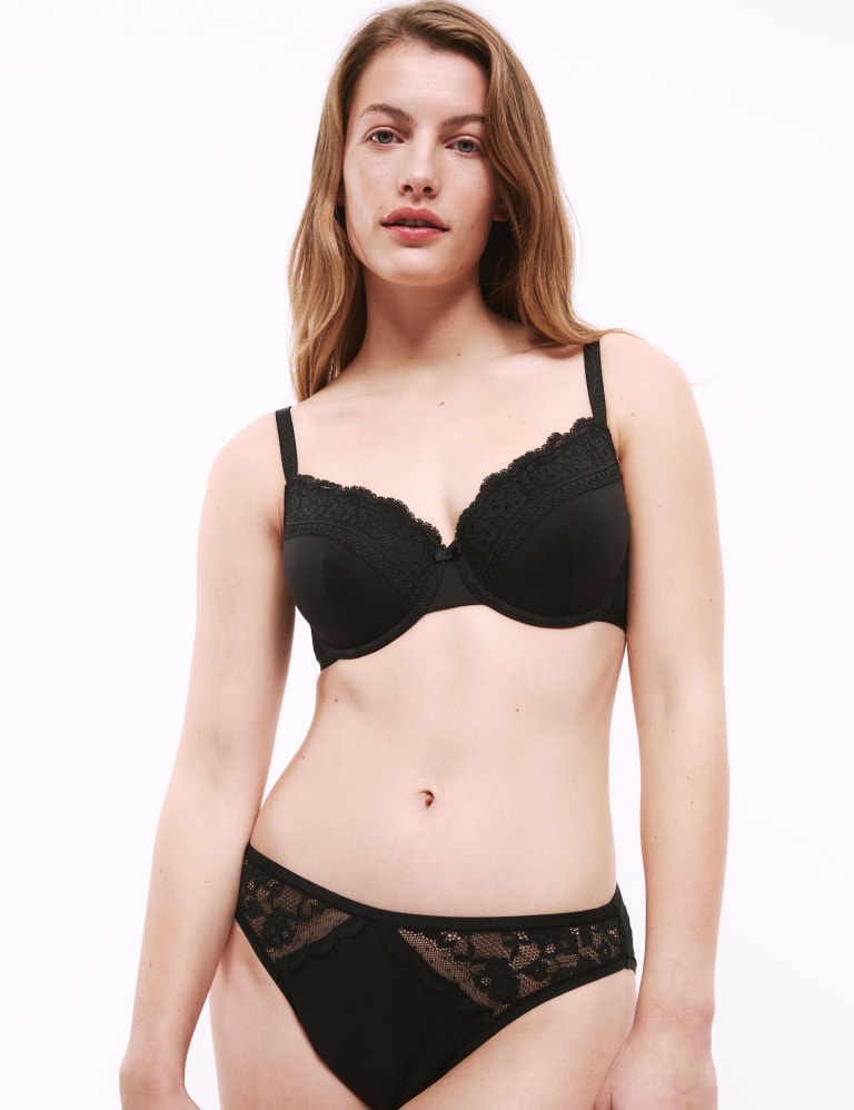 Lace Trim Padded Full Cup Wired Bra Set A-E 1 of 6