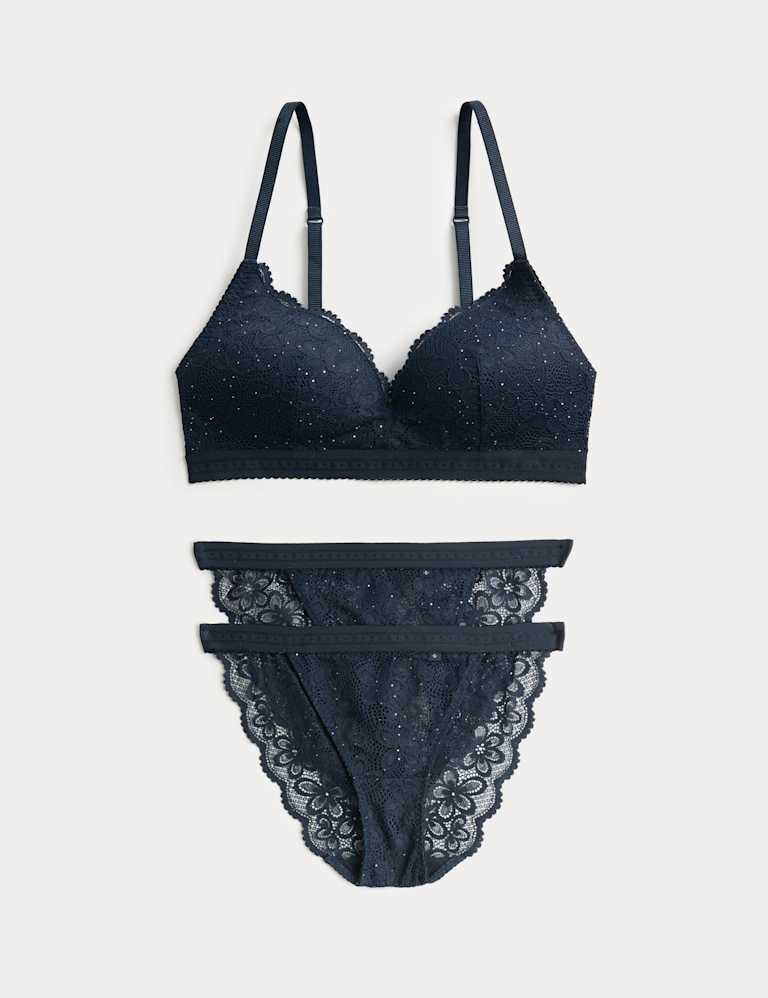 Cleo Sequin Lace Non Wired Plunge Bra Set 2 of 6
