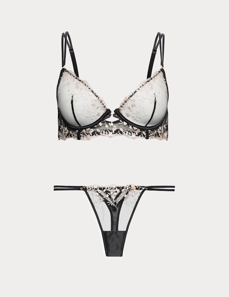 Flora Mesh Embroidered Wired Plunge Bra Set A-E 2 of 6
