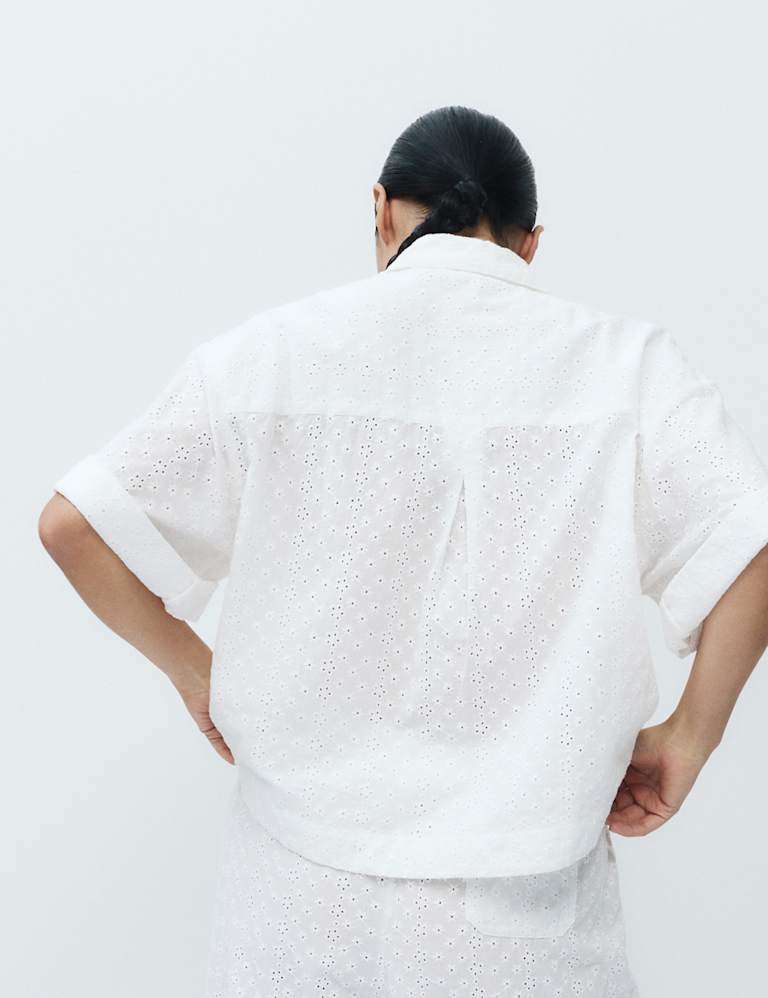 Pure Cotton Broderie Short Sleeve Pyjama Shirt Set 4 of 6