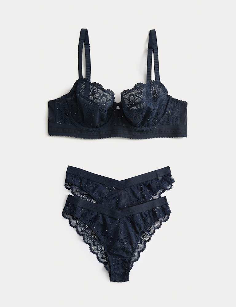 Cleo Sequin Lace Wired Plunge Bra Set (F-H) 2 of 6