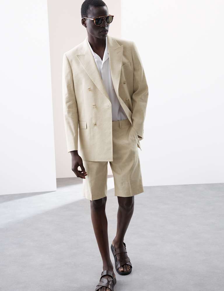 2 Piece Tailored Fit Italian Performance Linen Blend Double Breasted Suit 1 of 6