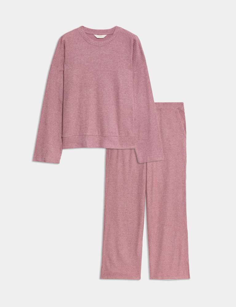 Ribbed Crew Neck Long Sleeve Pyjama Set 2 of 6