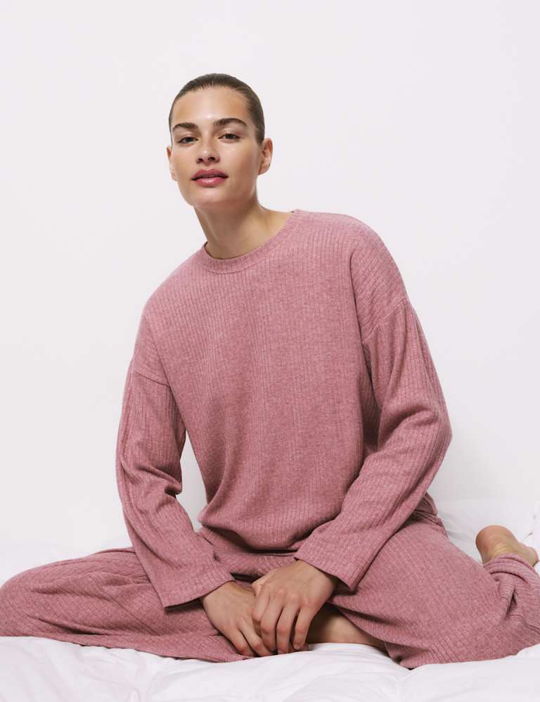 Ribbed Crew Neck Long Sleeve Pyjama Set 3 of 6