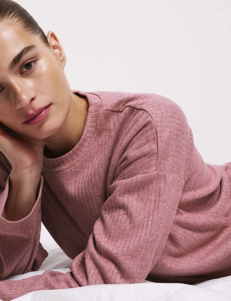 Ribbed Crew Neck Long Sleeve Pyjama Set 6 of 6