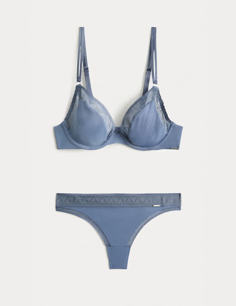 Boston Microfibre Lace Trim Wired Plunge Bra Set 2 of 6