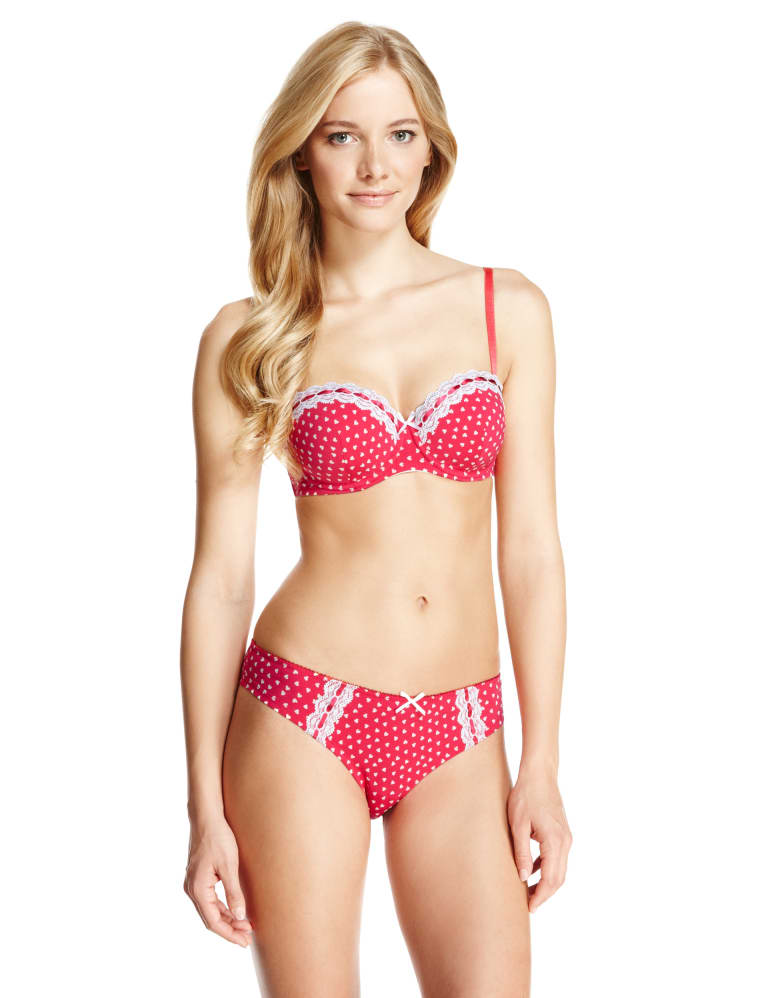 2 Pack Cotton Rich Heart & Striped Set with Padded Balcony A-DD 1 of 1
