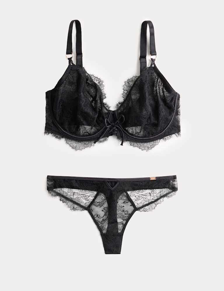 Forget Me Not Lace Wired Plunge Bra Set (F-H) 2 of 5