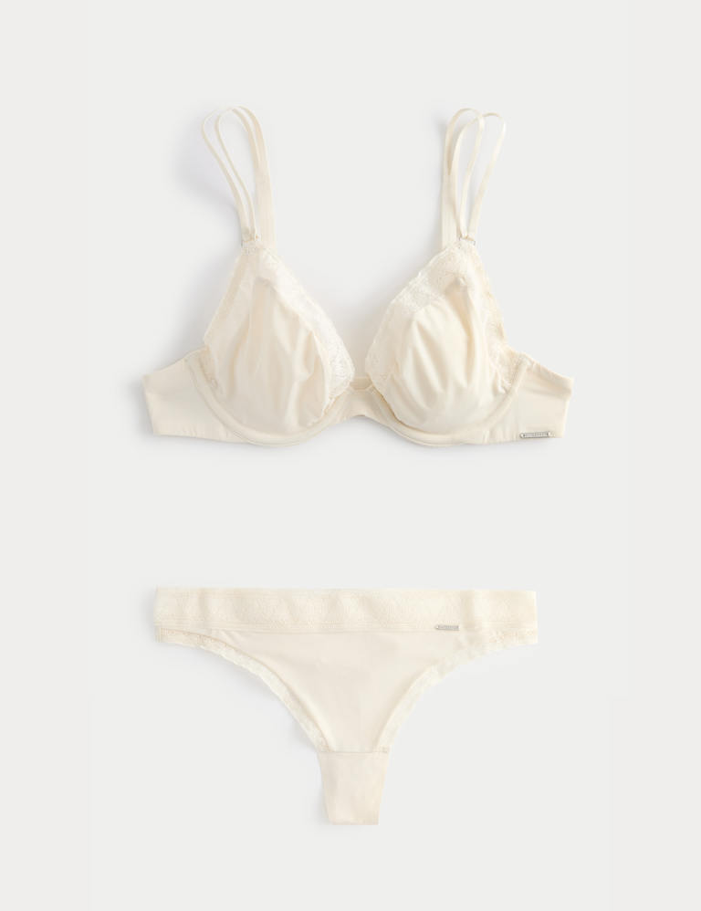 Boston Microfibre Lace Trim Wired PlungeBra Set 2 of 6