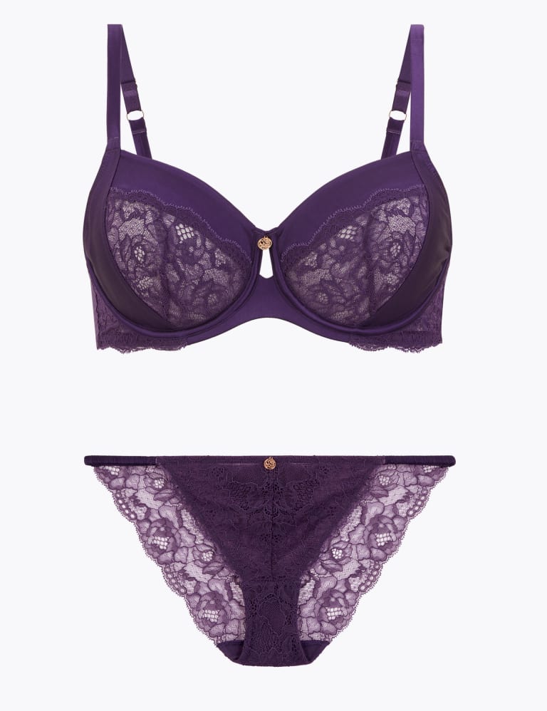 Lace Trim Non-Padded Set with Balcony Bra 2 of 6