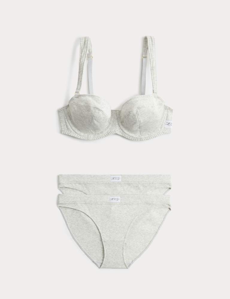Juni Cotton Rib Wired Balconette Bra Set A-E 2 of 6