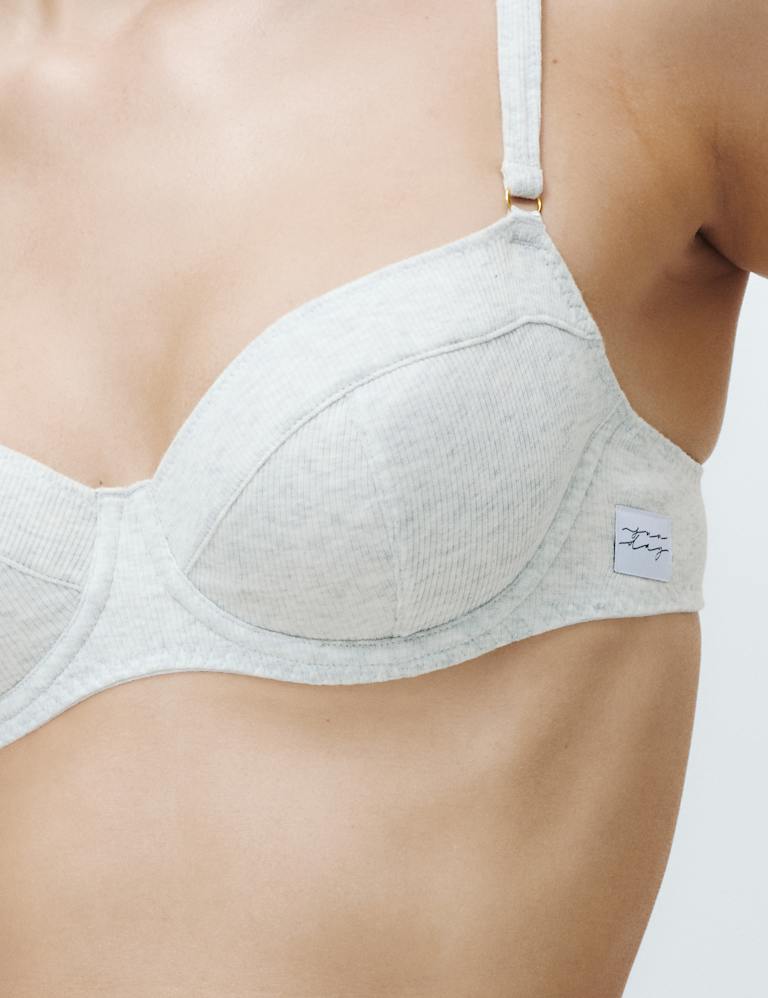 Juni Cotton Rib Wired Balconette Bra Set A-E 3 of 6