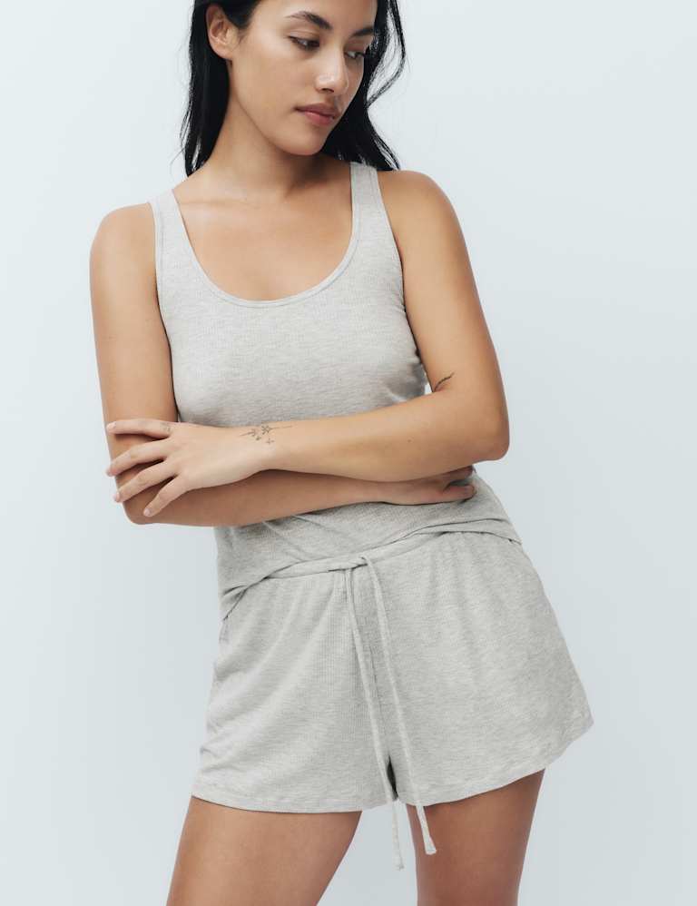 Modal Rich Ribbed Cami Pyjama Top Set 1 of 6