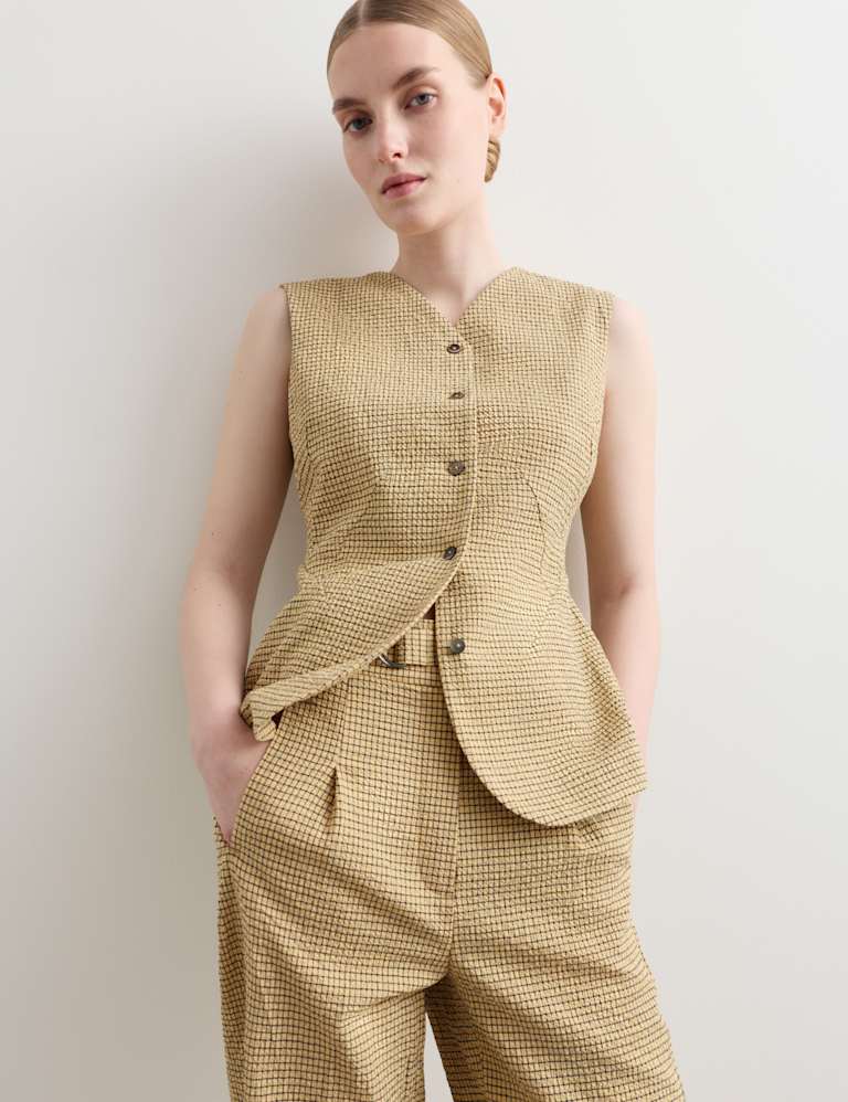 Cotton Rich Checked Seersucker Waistcoat & Trousers Set 1 of 6