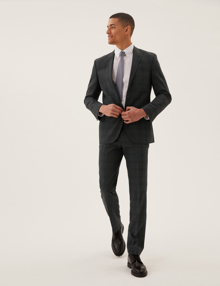 Tailored Fit Wool Checked Suit 1 of 8