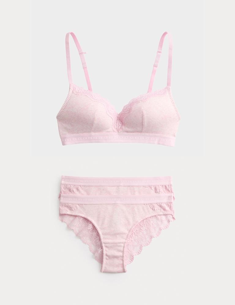 Lotta Cotton Blend Rib Non Wired Plunge Bra Set A-E 2 of 6