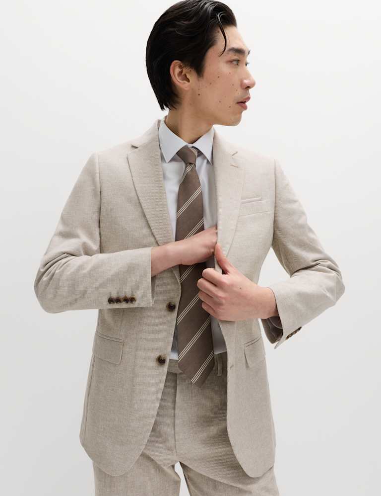 2 Piece Tailored Fit Cotton Linen Striped Suit 1 of 6