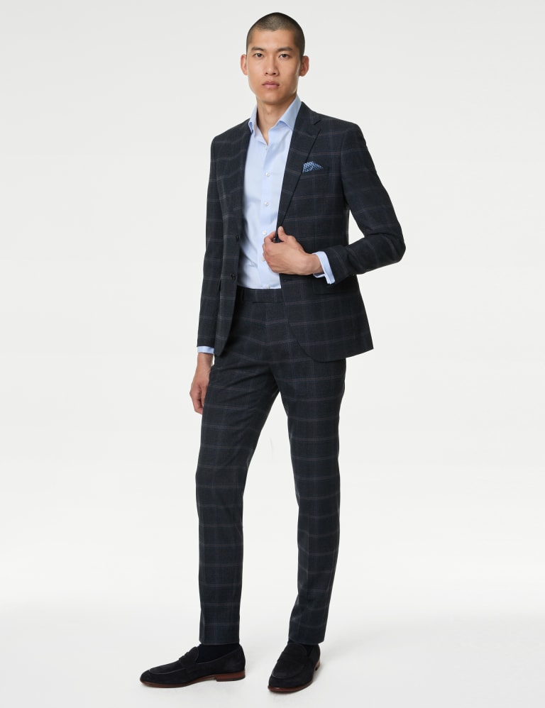 Skinny fit check suit hot sale