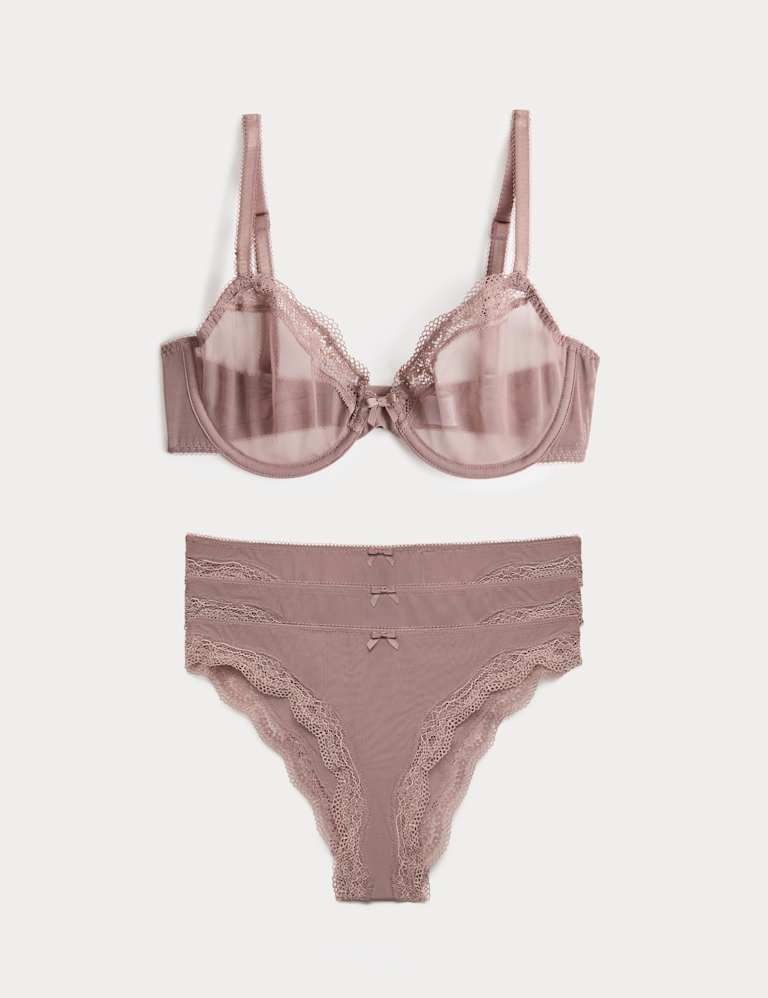 Jasmine Lace Sheer Wired Demi Cup Bra Set A-E 2 of 6