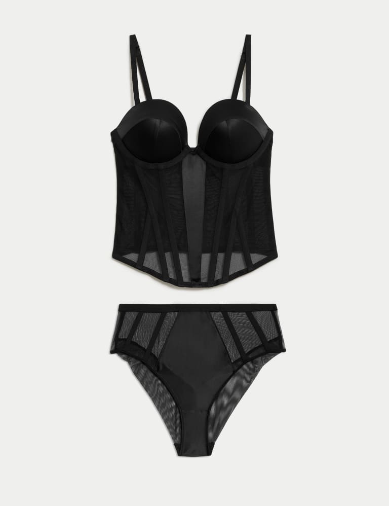 Inside Out Satin & Mesh Wired Corset Set A-E 2 of 5