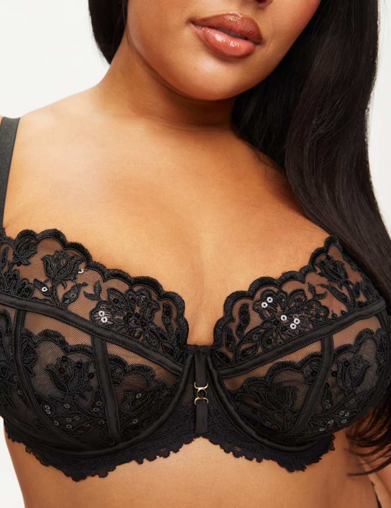Embroidered Wired Balcony Bra Set (DD-H) 4 of 6
