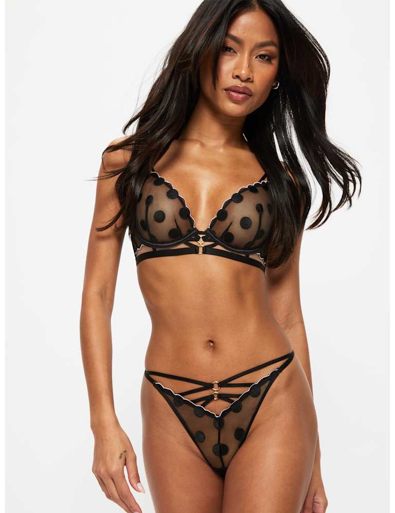 Spot Mesh Wired Plunge Bra Set (A-E) 6 of 9
