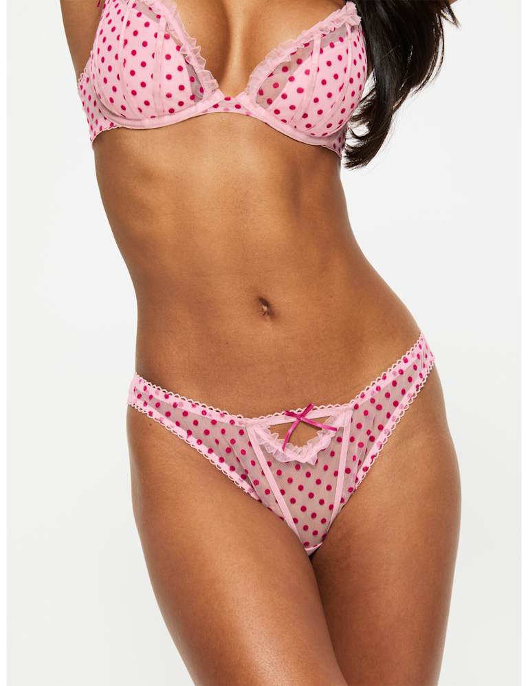 Mesh Polka Dot Wired Plunge Bra Set (A-G) 1 of 6